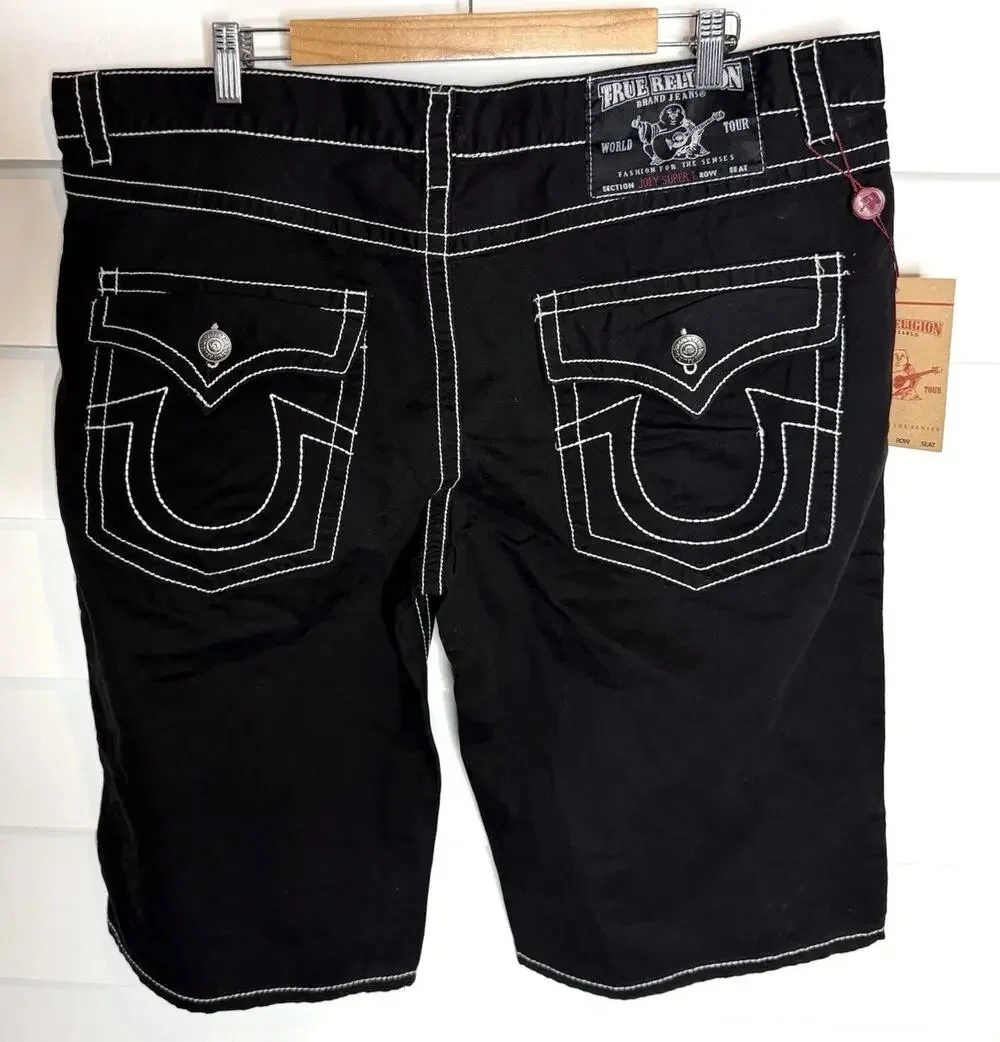 True Religion JOEY Super T Big Flap Pocket Black Shorts Men's 42 NWT